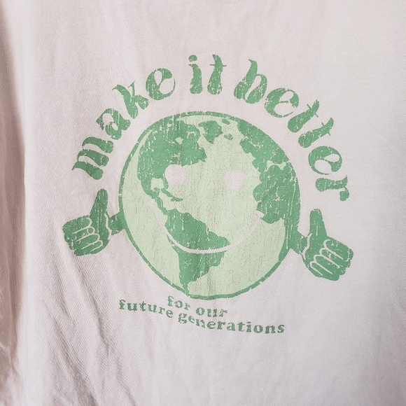 Cat & Jack Kids Large 10/12 Beige Short Sleeve T-shirt Make It Better World Top - Picture 2 of 5